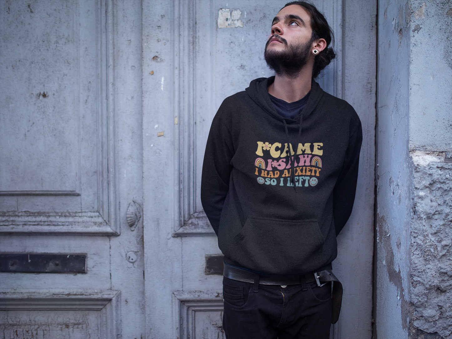I Came I Saw I Had Anxiety So I Left Drawstring Hooded Sweatshirt